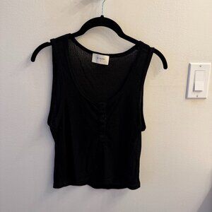 DISSH Black Ribbed Sleeveless Henley Tank | Size M